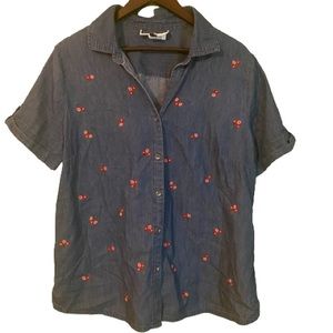 Vintage 90’s chambray denim top floral embroidered